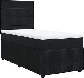 vidaXL fekete bársony rugós ágy matraccal 90 x 200 cm