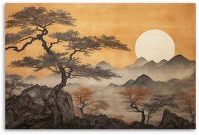Gario Vászonkép Japán hegyi táj és a fák Méret: 100 x 70 cm