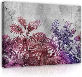 Vászonkép 80x60 Trópusi levelek dzsungel rózsaszín lila bordó textúra egzotikus