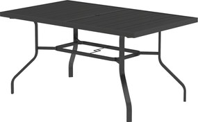 Outsunny Teraszi Asztal 152x90 cm, Időjárásálló Acél Erkély Asztal Napernyőnyílással, Rácsos Dizájnú Kültéri Étkező Asztal, Kemping Asztal, Téglalap a