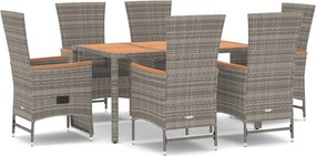 vidaXL 7 részes szürke polyrattan kerti étkezőgarnitúra párnával
