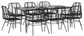 9 részes fekete polyrattan üveg kerti étkezőgarnitúra