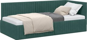 vidaXL Sarokágy keret fejtámlával Sötétzöld 90 cm x 200 cm Bársony