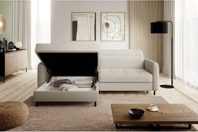 Bézs buklé kinyitható-tárolóhelyes sarokkanapé (bal oldali-heverő résszel) Gomsi – ELTAP