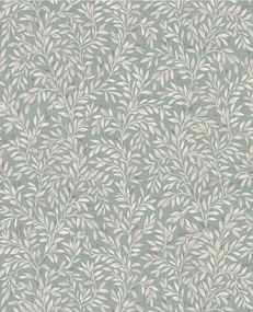 Apró levelekkel díszített tapéta kék háttérrel, flizelin