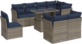 vidaXL 9 részes szürke polyrattan akácfa kerti ülőgarnitúra párnákkal