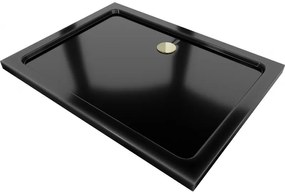 Mexen SLIM - Négyszögletű zuhanytálca 140x100x5cm + arany szifon, fekete, 40701014G