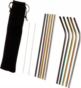 1Mcz Rozsdamentes acél szívószál szett, 10 db szívószál és 2 db tisztítókefe tasakban