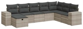 8 részes világosszürke polyrattan kerti ülőgarnitúra párnával