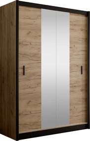 Tolóajtós szekrény, fekete/craft tölgy, 150x215 cm, CRAFT