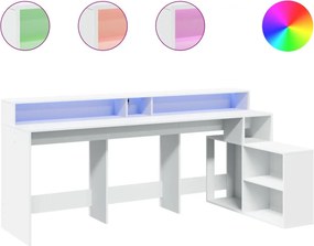 vidaXL fehér szerelt fa íróasztal LED-világítással 200 x 104 x 91 cm
