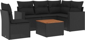 vidaXL 6 részes fekete polyrattan kerti ülőgarnitúra párnákkal