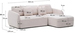 Krémszínű zsenília kinyitható sarokkanapé (jobb oldali-heverő résszel) Laira – Kave Home