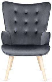 Füles Fotel Lábtartóval Szürke Bársony Kárpittal. LOZANO 2