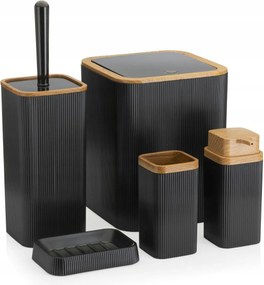 Fürdőszoba szett 5el Zoya fekete fa Wc szett 5in1 kosár adagoló