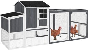 PawHut Tyúkól, 236.5 x 91 x 114 cm, Tyúkháló tokkal, Kültéri Tyúkól, Fából készült Tyúkossz, 2 Ülőfával, Vízálló Festékkel, 3-4 Tyúk részére, Szürke |