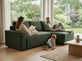 Kihúzható, kétoldalas L alakú sarokgarnitúra SMART BOUCLE 232x143 cm, sötétzöld