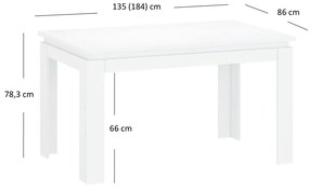 Széthúzható étkezőasztal (4-6 fő részére) Leona (fehér). 1053008