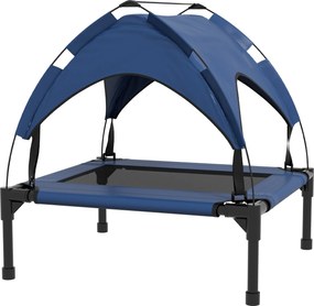 PawHut Emelt Kutyafekhely Napernyővel, Kültéri Kutyapihentető Tetővel, Szellős Kicsi és Közepes Kutyáknak Sötétkék Oxford 76 x 61 x 69.5 cm | Aosom