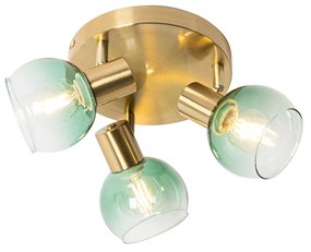 Art Deco mennyezeti lámpa arany, zöld üveggel 3 fényű - Vidro