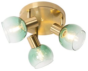 Art Deco mennyezeti lámpa arany zöld üveggel 3-lámpás - Vidro