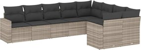 vidaXL 9 részes világosszürke polyrattan kerti ülőgarnitúra párnával
