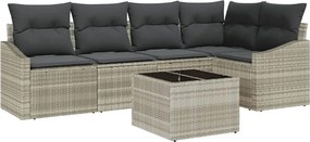 vidaXL Kanapé Szett párnával 6 pcs Világosszürke polirattan