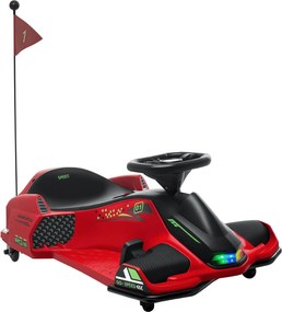 HOMCOM Gyerek Elektromos Go-Kart 12V 3-8 km/h Drift Kocsi Drift Móddal, Lassú Indítással, Fénnyel és Zenével, Biztonsági Övvel a 8-12 Éves Gyermekek S