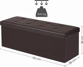 Puff, összecsukható tároló ottomán pad 120l, 110 x 38 x 38 cm, barna