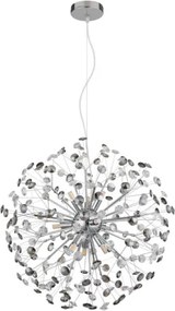 Globo 64135H2C Csillár krómozott fém, füstszínű/átlátszó K9 kristályok, átlátszó PVC kábel, magassága rövidíthető, ø: 600mm, M: 1500mm, izzókkal/10676/: 9x G9 LED 3.5W 230V, 350lm forrás, 350lm kimenet, 3000K