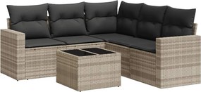 vidaXL 6 részes világosszürke polyrattan kerti ülőgarnitúra párnákkal