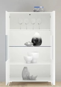 CITY Kétajtós vitrinszekrény, fehér, magasfényű lakkozott vázzal és előlapokkal