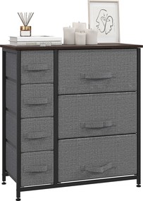 HOMCOM Fiókos Szekrény Tárolószekrény 7 Összecsukható Szövet Fiókkal Fém Váz + Fa + Nem Szőtt Sötétszürke 63,5 x 30 x 71 cm | Aosom