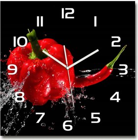 Nagy üveg falióra Piros paprika 60x60