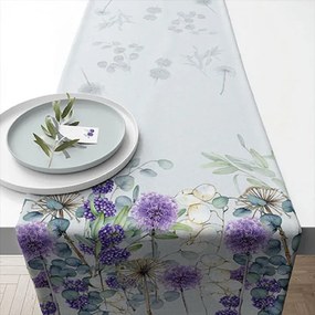 Virágos pamut asztali futó 40x150 cm Lunaria Green