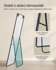 Teljes alakos állótükör 160 x 50 cm, edzett üveggel, álló vagy falra szerelhető, tintafekete