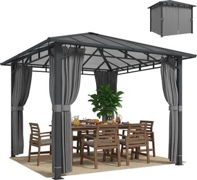 Outsunny kerti pavilon kb. 3 x 3 m – 6 mm polikarbonát tető, 4 levehető oldal, UV50+, vízálló, stabil és téllélésre alkalmas keménytetős pergola – söt