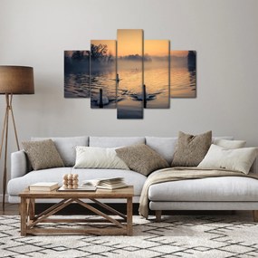 Hattyúk a vizen és a ködben képe (150x105 cm)