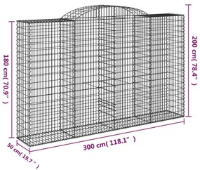 6 db íves horganyzott vas gabion kosár 300x50x180/200 cm
