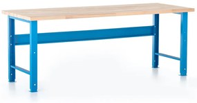 Állítható magasságú műhelyasztal Basic, előlappal, 200 x 80 cm, kék - ral 5012