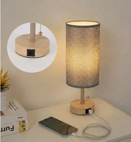 Brilagi - TABLON asztali lámpa USB-porttal 1xE27/25W/230V tölgy/bézs/szürke