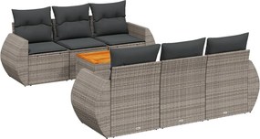 vidaXL 7 részes szürke polyrattan kerti ülőgarnitúra párnákkal