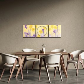 Kép - Lila és sárga virágok (órával) (90x30 cm)