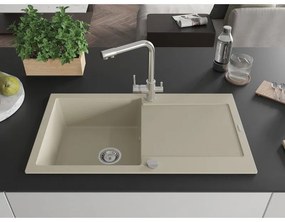 Mexen Leo, gránit mosogató 900x500x190 mm, 1 kamrás és Duero króm csaptelep, bézs, 6501-69-671600-00