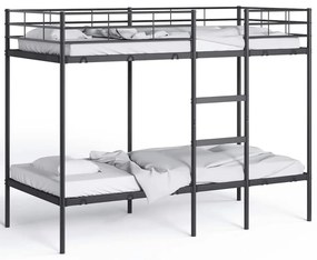 fekete acél emeletes ágy matrac nélkül 90 x 200 cm