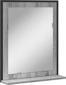 vidaXL szürke sonoma szerelt fa fürdőszobai tükör polccal 50x12x60 cm
