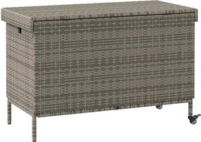 Szürke Polyrattan Kerti Tárolóláda Kerekekkel 110X55X73 Cm