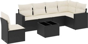 vidaXL 7 részes fekete polyrattan kerti ülőgarnitúra párnával