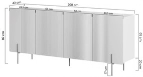 Malmi komód 200 cm - kasmír / fekete lábak