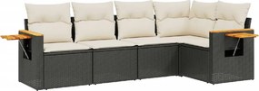 vidaXL 5 részes fekete polyrattan kerti kanapészett párnákkal